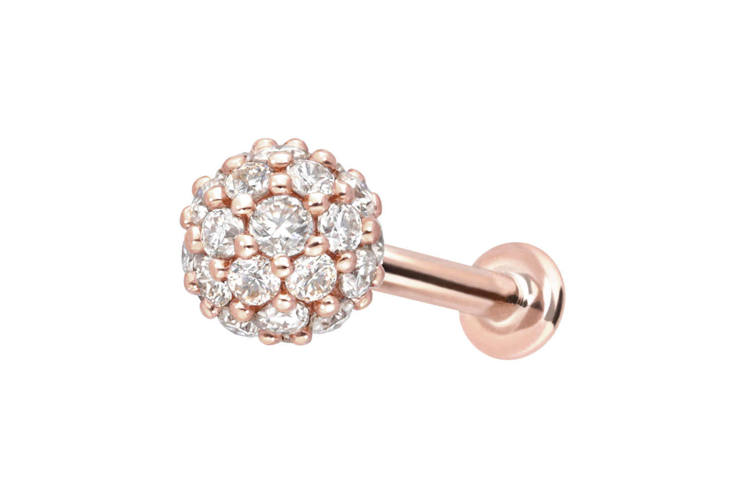 14 Karat Gold Labret Piercing mit Innengewinde MULTI-MOISSANIT